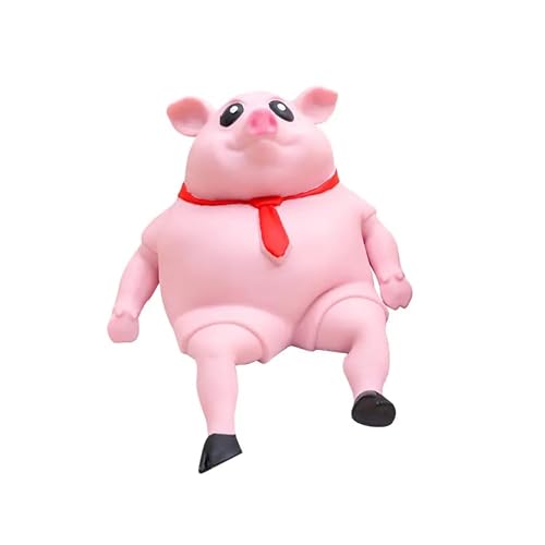 Sawkirp Darshraj Squishy Pink Pig Stress Relief Toy, Squishy Funny Animal Figure with Red Tie, Soft Rubber