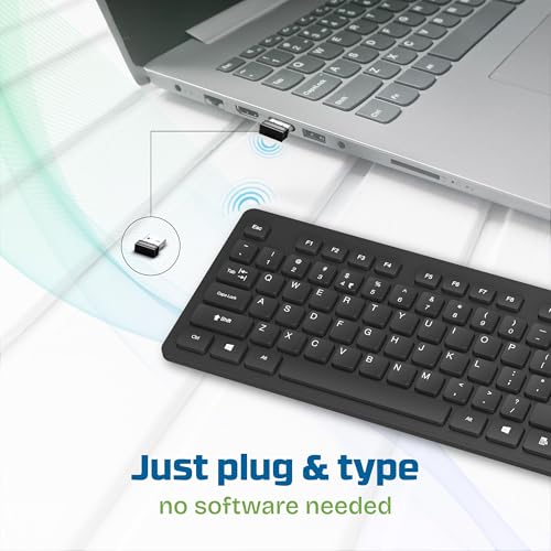 Image of Wireless Keyboard for Laptop, PC & Desktop, Full Size 2.4GHz Slim Wireless Keyboard with Silent Soft Keys, Long Battery Life, Lag-Free Connectivity, Black