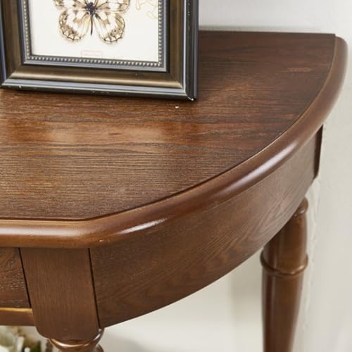 Mesa consola de madera maciza para entrada con cajones y estante semicircular para pasillo 6