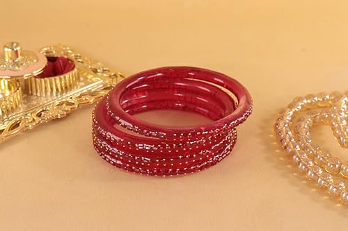 Image of NMII Glass Golden Zircon Stone & Kundan Beads Kada Set For Women & Girls | Fancy Design Kada Bangles | Traditional Look Kangan | Glass Bangles For Women Wedding, Party, Function, Daily use