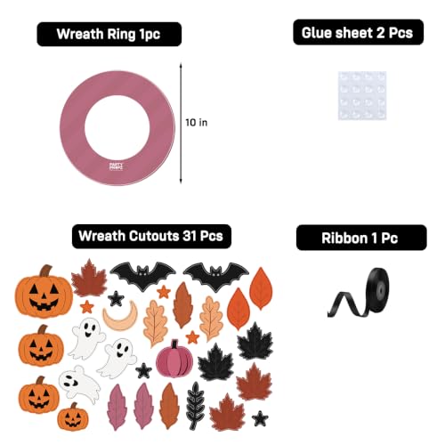 Image of Party Propz Diy Wreath Cutout For Halloween Decoration Items - 35 Pcs Diy Halloween Decor Pumpkin, Bat, Leaf Cutouts, Wall Hanging Decoration, Spooky Decorations