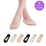 [page_title]-TAGVO 6 Paar Damen Füßlinge Spitze Unsichtbare Ballerina Socken mit rutschfest Silikon Schwarzes nacktes Grau