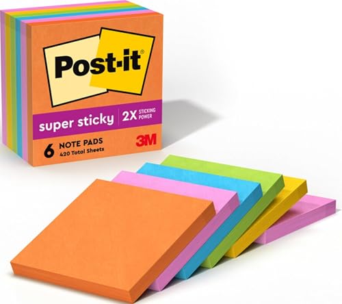 Post-it Super Sticky Notes, 3 x 3 in, Neon Fizz, 6 Pads, 70 Sheets/Pad - image 1