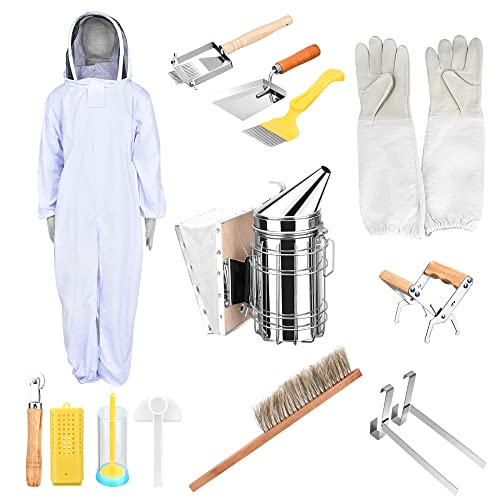 Nanpaders 13-Teiliges Imkerei-Werkzeugset mit Ganzkörper-Deluxe Imker-Starter-Kit, Bienenzucht-Kit, mit abnehmbarem Schleier Deluxe Imker-Starter-Kit ür Bienenzüchter Bee Keepers Cover
