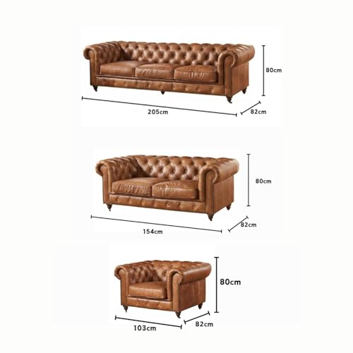 Image of Classic Leatherette Chester Sofa Set Button Tufted, Classic Style Sofa Set 6-Person Sofa for Living Room, Office, and Hallway Colour (Brown Leatherette, 3+2+1=6 Seater Sofa)