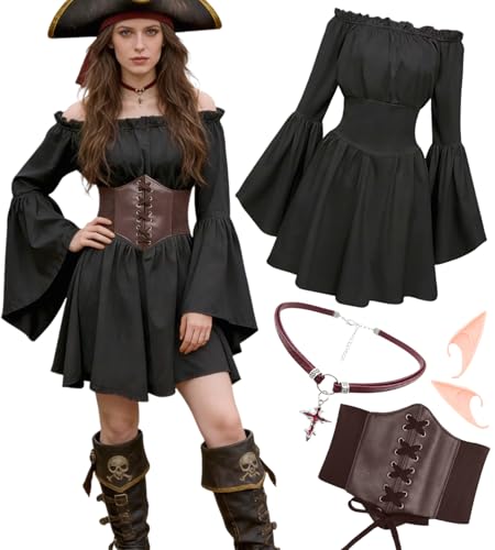 Combinaison Robe Pirate Femme kasahara Corsage Bandana Noir Style 1 L