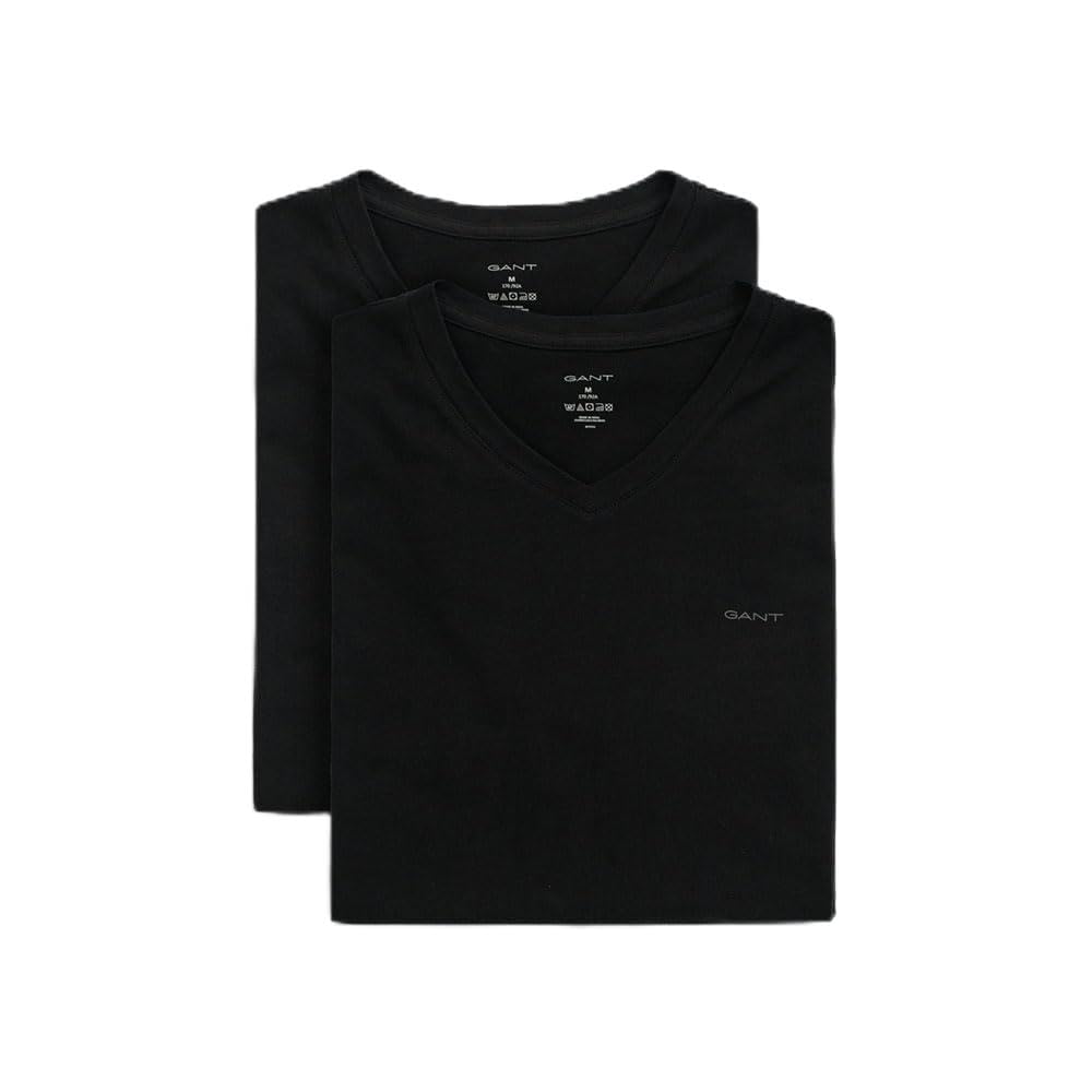 Gant Men's Black V-Neck T-Shirt 2-Pack Underwear, One Size (Pack Of 2)