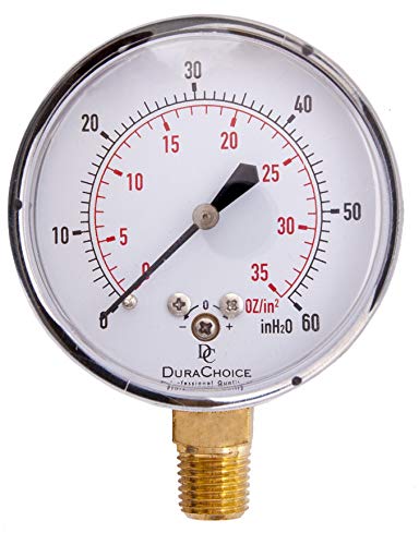 DuraChoice 2 1/2" Black Steel/Brass Low Pressure Capsule Gauge Lower Mount 1/4" NPT Dual Scale 35 OZ/in2 and 60 inH2O