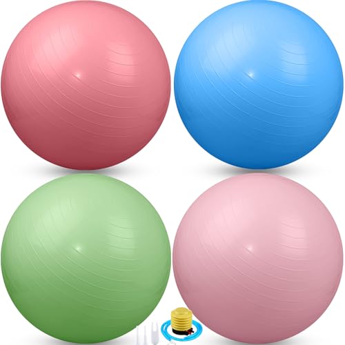 Image of Leyndo 4 Pcs 26 Inch Yoga Exercise Ball Pilates Pregnancy Birthing Fitness Ball with Quick Pump Anti Burst for Improved Posture, Balance, Yoga, Pilates, Training