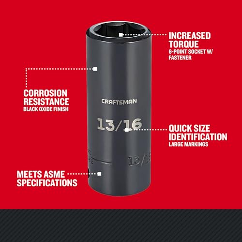 Image of CRAFTSMAN Deep Impact Socket, SAE, 1 /2-Inch Drive, 13 /16-Inch (CMMT16062)