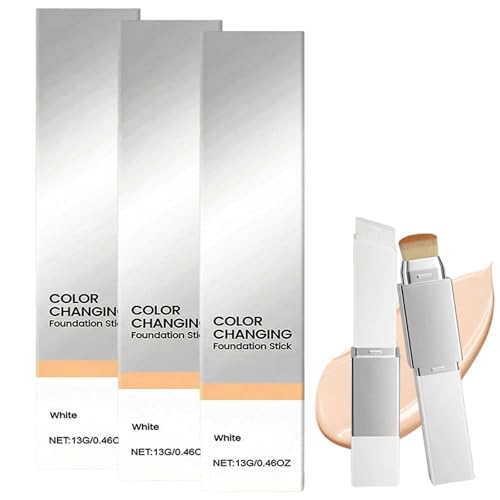 Base de Maquillaje en Stick Cambia Color 2026-2-en-1 Brocha Integrada, Acabado Jugoso Hidratante Ligero(Ivory white*3)