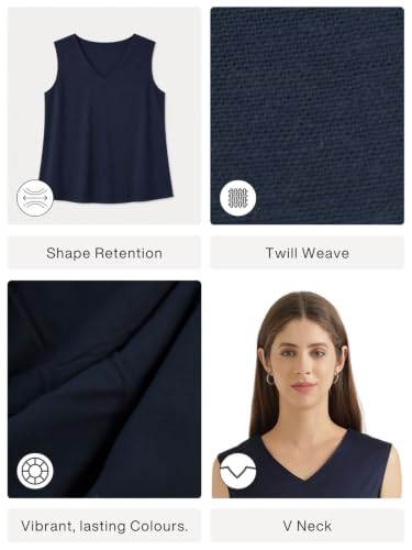 Image of SAADAA V-Neck Tops for Women| Viscose Fabric | Sleeveless Design | Relaxed Fit for Everyday Comfort | Office & Casual Wear