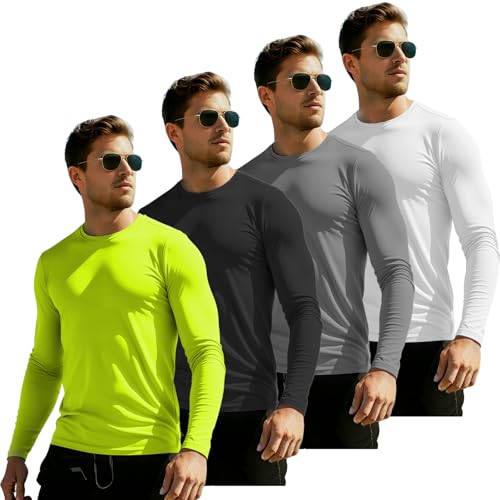 Long Sleeve Rash Guard for Men: 4 Pack Dri Fit Sun Protection UPF 50+ Uv Cooling Moisture Wicking T-Shirt for Workout