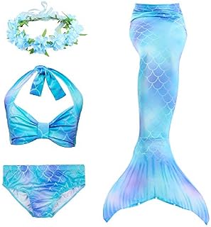 Kids Girls Mermaid Tail Swimmable 3 Pcs Mermaid Bikini Swimwear Swimming Costume Tankini