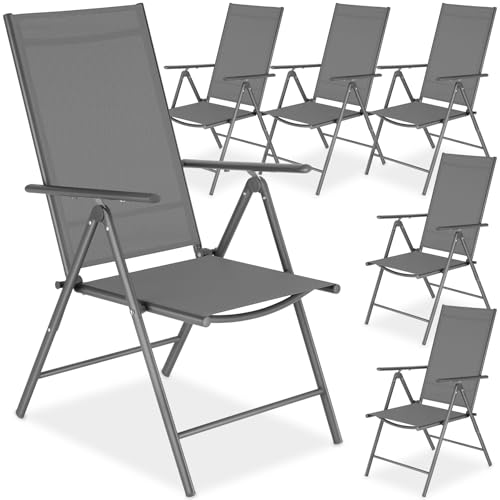tectake® Chaise de Jardin Pliable 54,5x65x107,5 cm, Lot de 6, Dossier inclinable 8 Positions, Tissu Textilène, Résistantes intempéries et UV, Chaise...