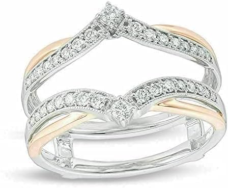 Engagement Wrap Enhancer Band Ring 2.00 Ct Round Simulated Diamond 14K Two Tone Gold Plated 925 Sterling Silver