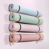 LSRFXF Supporto da Parete per Tappetino da Yoga in Legno, Supporto da Parete Tappetino per Esercizi Rullo in Schiuma e Porta Asciugamani, Ripiano Organizer per Palestra Domestica