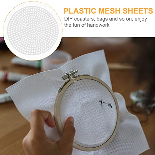 Image of Milisten Round Plastic Canvas Mesh Sheet 5.78 in Cuttable DIY Cross Stitch Grid Board 20 Pack Mesh Liner for Wreath Bag Bottom Liner Embroidery Craft Projects