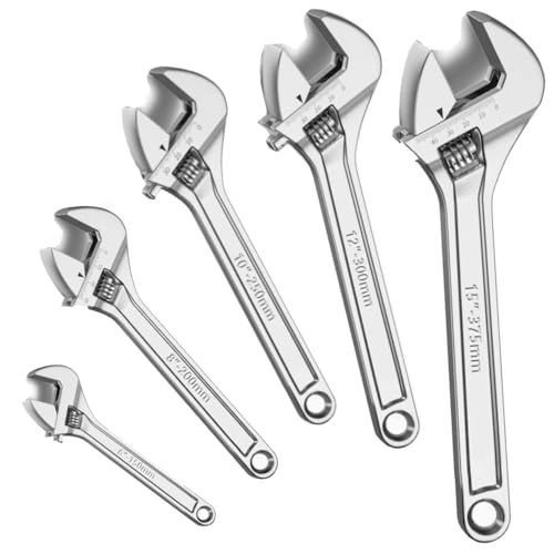 Image of Satargo Adjustable Spanner Set, Heavy Duty Steel Wrench Set, 6" to 15", 5-Piece Set