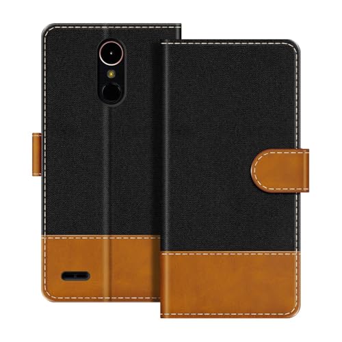 UOGNADGD Leather Flip Wallet Case Compatible with LG K10 2017 Phone Cover with Card Holders, RFID Blocking, Magnetic Closure & Kickstand (Black)