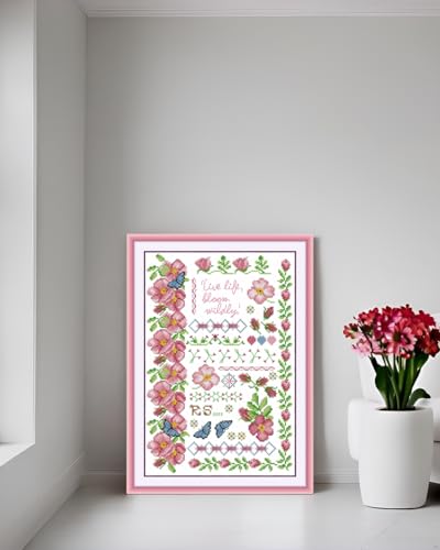 Image of CaptainCrafts Cross Stitch Kits for Adults Counted Cross Stitch Unprinted Fabrics Needlework Craft Home Decor (Counted 14CT, Flowers in Full Bloom)