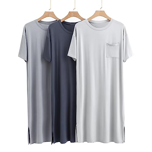 Sleepwear Men's Short Sleeve Nightshirt with Pockets Soft Comfy Pajamas Comfy Big & Tall V Neck Sleep Shirt L-XXXL4