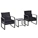 Outsunny Conjunto de Muebles de Ratán de Jardín 3 Piezas Set de Comedor con 1 Mesa 42,5x40x39 cm 2 Sillones 63x57x76 cm y Cojines Acolchados para Patio Terraza Balcón Negro
