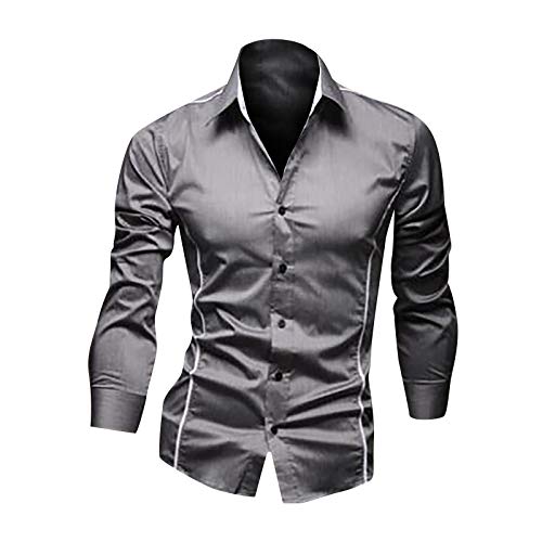 Trend New Men's Long Sleeve Shirt Slim Fit Lapel Fashion Casual Men Shirt Cardigan Slim Fit Shirt Gray