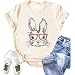 Funny Bunny Print T Shirt for Women Cute Graphic Easter Shirts Family Colorful Spring Tops Casual Tee(EA-203OW,Large)