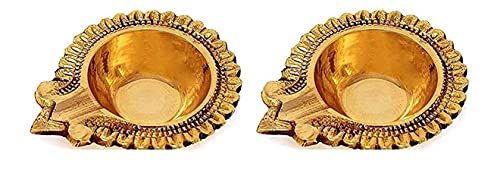 SATVIK 4 Pc Lakshmi Deepak for Diwali Decoration. Handmade Oil Lamp Golden Engraved Made of Virgin Brass Metal Vilakku for Puja Pooja. Traditional Indian Deepawali Housewarming Return Gift Items… - Image 4