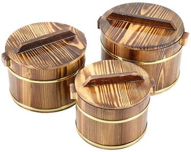 WSHA Japanese Wooden Sushi Rice Bowl with Lid, Hangiri Sushi Oke Rice Mixing Tub for Restaurant Home Kitchen Tool, Sushi Accessory,18cm