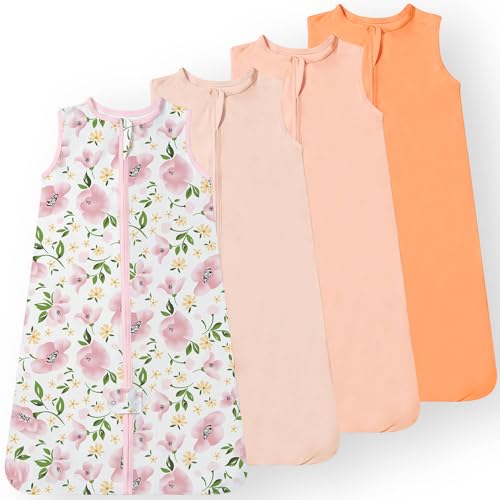 Image of TotAha Baby Sleep Sacks 4-Pack, Stretchy Sleepsack, Silky Comfort, Buttery Soft, Swaddle Transition Sleeping Bag, 2-Way Safe Zippers, Wearable Blanket Baby Sleep Bag for 0-3-6-12-18-24 Months 0.5 TOG