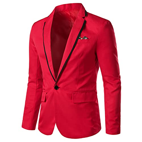 Men's Slim Fit Lightweight Suit Jacket One Button Lapel Slim Fit Business Blazer Casual Wedding Party Sport Coat (Red,3X-Large)