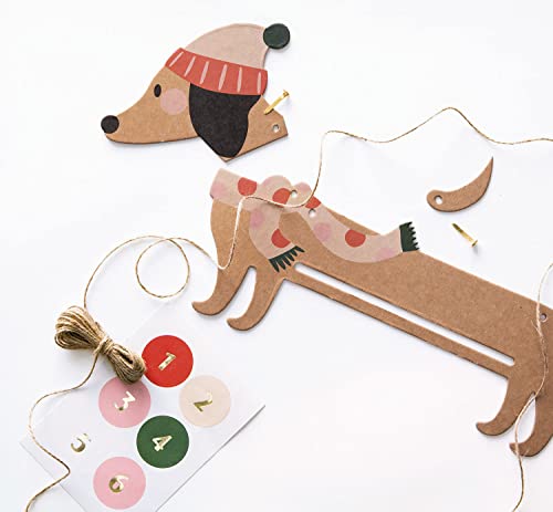 folia 9382 - Adventskalender-Set 'Sausage Dog', 54-teiliges DIY Bastel-Set zur Gestaltung eines individuellen Adventskalenders für Hunde-Liebhaber
