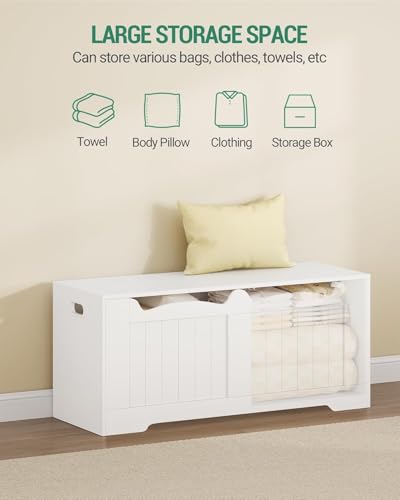Image of Hzuaneri 43.3 inch Storage Chest, Extra Large Storage Trunk with 2 Safety Hinges, Lift-Top Bench Box, Wooden Chest Organizer, Shoe Bench for Entryway, Bedroom, Living Room, White SB25503X
