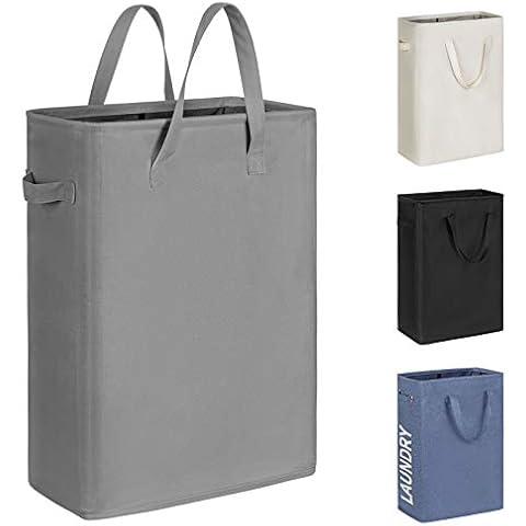 Chrislley 45L Slim Laundry Hamper Narrow Laundry Basket with Handle Foldable Dirty Clothes Portable Skinny Hamper Organizer Storage Bins (22 inches, grey) Cover