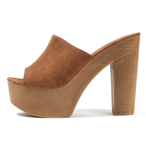 Lossarye Women's Open Toe Platform Chunky High Heel Mule Sandals Slip On Wedge Fish Mouth Slides Sandals Comfortable Dress Sandals3