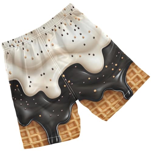 Pigsaly Boys' Swim Board Shorts Glaze Gold Sprinkles Black White Ice Cream Boy's Swim Trunks Kids Swimwear M2