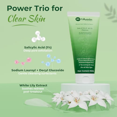 Image of 1% SALICYLIC ACID Cleanser | Anti Acne Face Cleanser with White Lily Extract | Gently Exfoliates, Controls Oil & Minimizes Pores | Natural & Organic, For Men & Women | All Skin Types - 150ML