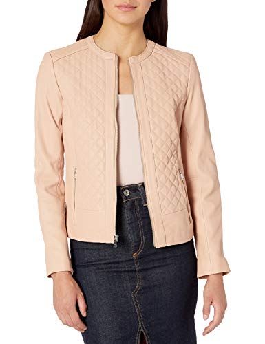 Cole Haan Women's Jewel Neck Quilted Leather Jacket, Blush, Medium