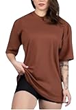 Camiseta Longa Oversized Feminina/Unissex 100% Algodão (BR, Alfa, M, Regular, Marrom)
