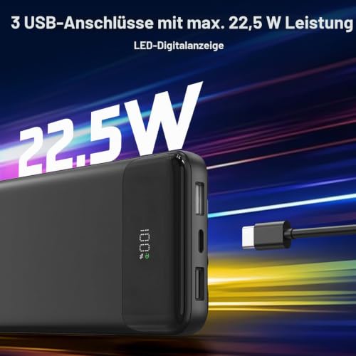 Power Bank 20000mAh, Powerbank 22,5W Schnellladung mit Integrierten 3 Kabel – Ansicht 4