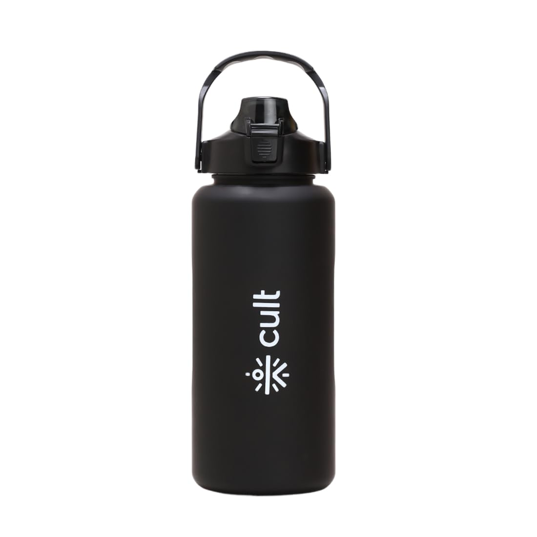 CULT Motivational Water Bottle 2L with Time Marker & Straw Large BPA-Free Gym Sipper Bottle with Leakproof Lid & Carry Strap Durable, Portable Sports Water Bottle for Men & Women Black
