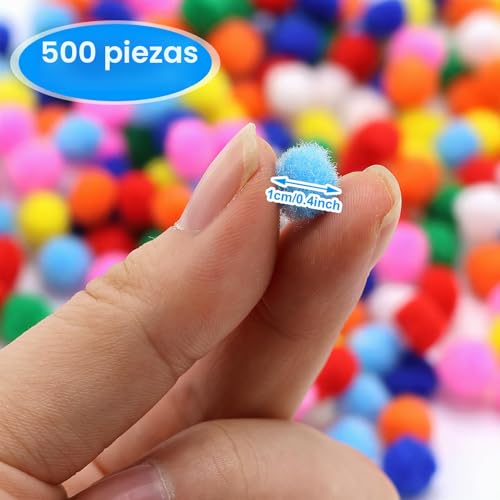 Miniatura 2 de 500 Pompones Multicolor 10 Mm, Mini Bolas De Fieltro Esponjosas, Manualidades Creativas Para Decoración De Fiestas, Guirnaldas Y Borlas