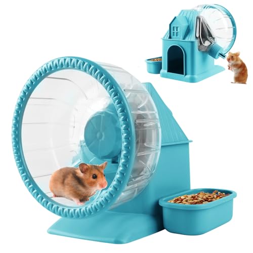 Image of 4 in 1 Silent Large Hamster Wheel Multifunctional Hamster Running Wheel Quite Running Spinner Wheel Accessories with Food Bowl Water Bottle for Hamsters Dwarf Gerbil (Blue)