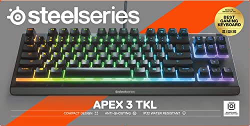 Steelseries Apex 3 Tkl Rgb Gaming Keyboard – Tenkeyless Compact Form Factor - 8-Zone Rgb Illumination – Ip32 Water & Dust Resistant – Whisper Quiet Gaming Switch – Gaming Grade Anti-Ghosting (Renewed) #TOP5