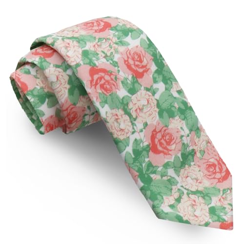 Image of Luckyvestir Ties for Men, Sage Green Cotton Floral Tie 2.76 inch Flower Printed Men's Neckties for Wedding /Groomsmen /Suit /Party