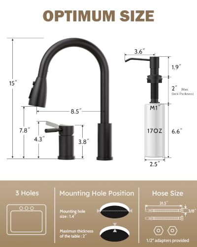 WOWOW 3 Hole Kitchen Faucet with Soap Dispenser and Separate Handle - image 7