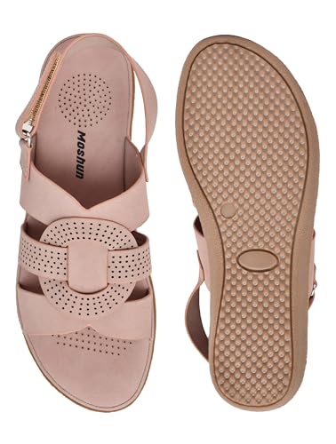 Image of Moshun Women's Criss Cross Matte Finish Flat Sandals | Comfortable Orthopedic Diabetic-Friendly Memory Foam Footbed | Anti-Skid TPR Sole Casual Slip-On Flats for Ladies Dailywear Comfort