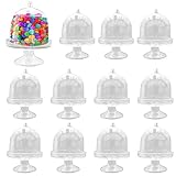12 Pack Plastic Mini Cake Stand with Dome, Cake Stand Candy Box Bulk for Candies, Clear Small Cake D
